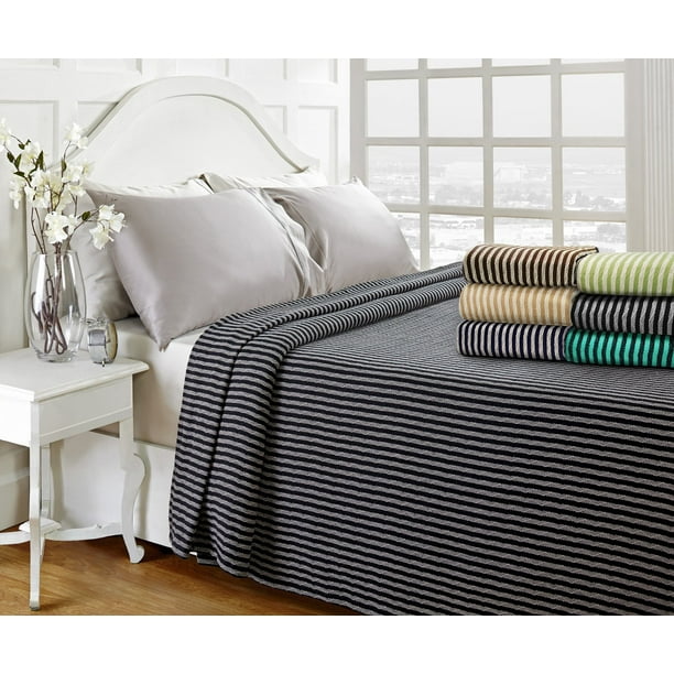 Striped All Season LongStaple Combed Cotton Woven Blanket Ivory