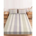 thumbnail image 2 of Twin XL Size Fitted Sheet Set - Farmhouse Stripe 2 Piece Bedding Sets 16" Deep Pocket Fitted Sheet with 1 Pillowcases, Boho Country Vintage Purple Striped Brushed Microfiber Hotel Luxury Bed Sheets, 2 of 9