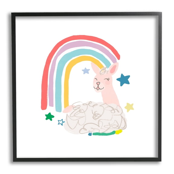 Stupell Industries Sheep Relaxing Smiling Rainbow Stars Adorable Design, 12 x 12, Design by June Erica Vess