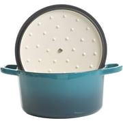 Crock-Pot 3 Quart Round Enamel Cast Iron Covered Dutch Oven Cooker, Teal Ombre