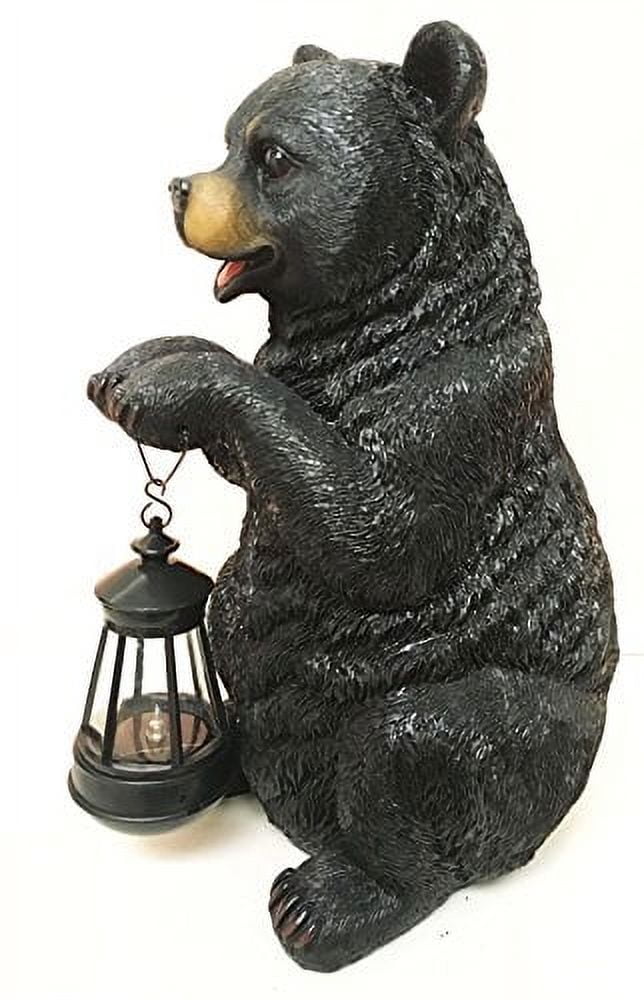 Rustic Garden Decorative Adorable Black Bear Holding Lantern Greeter Statue Figurine Solar LED Lantern Path Light For Outdoor Home Beautification