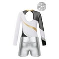 thumbnail image 4 of TiaoBug Kids Girls Long Sleeve Gymnastics Dance Leotard with Metallic Shorts Headwear Athletic Workout Activewear White 8, 4 of 7