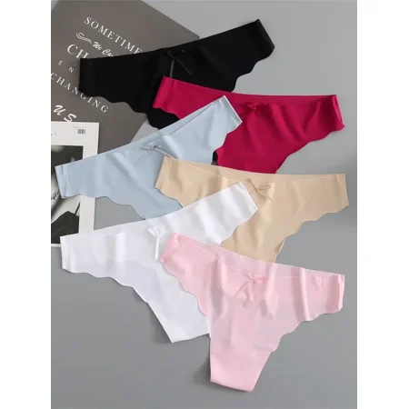 

6 Pack Women‘s Solid Seamless Comfortable Low Waist Thong Panties
