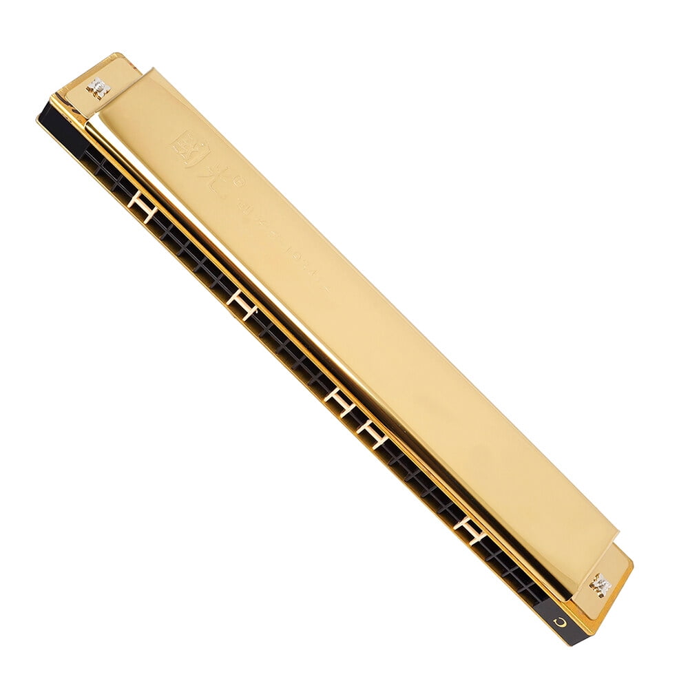 Raindrops 28-Hole Golden Key of C Harmonica Polyphonic Musical Instrument for Beginners, Stainless Steel and ABS Construction