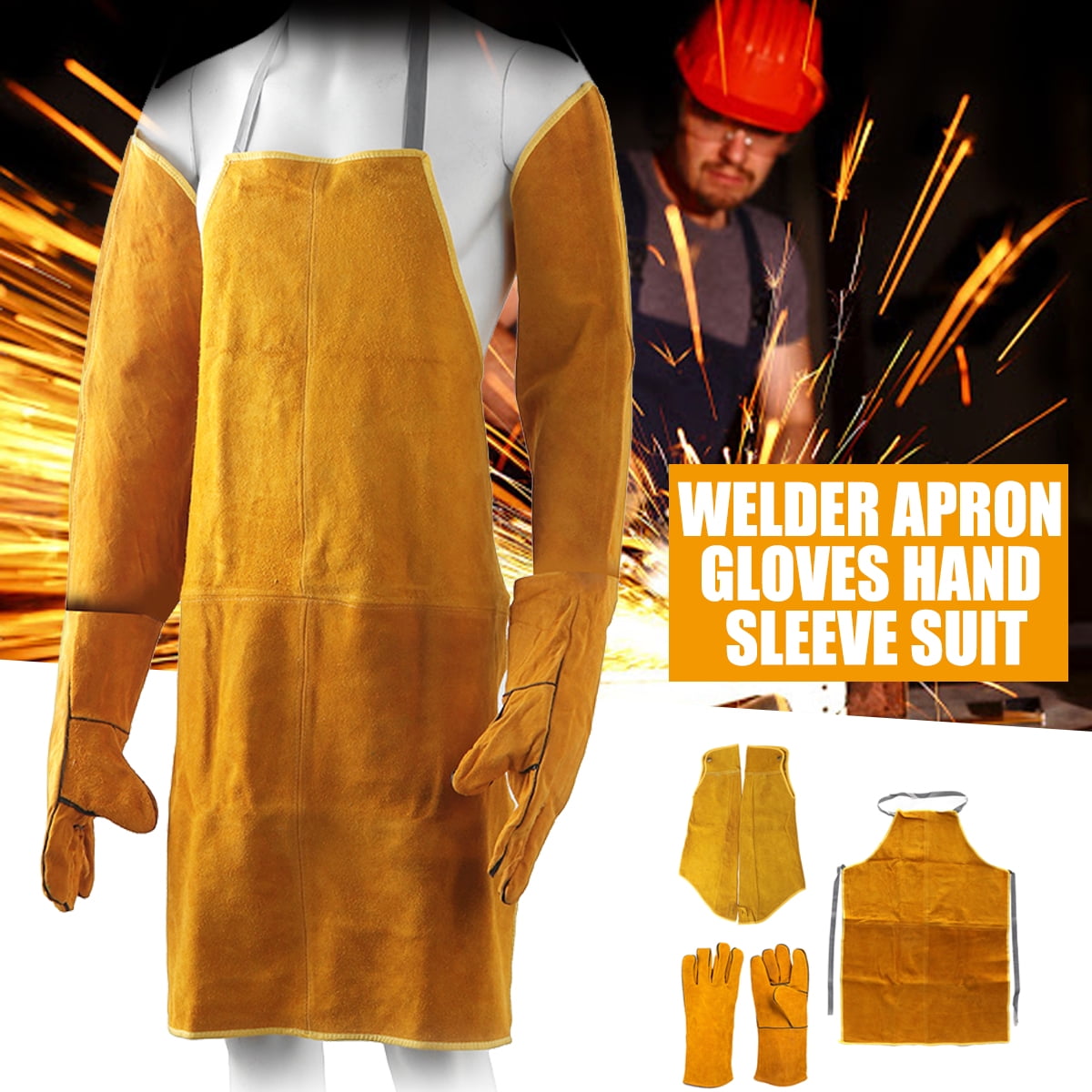 3PCS Welders Apron Gloves Hand Sleeve Suit Welding Safty Protection
