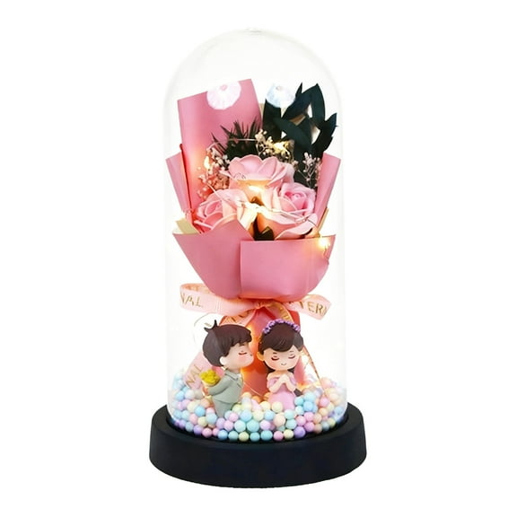 Valentine's Day Eternal Rose Flower Bouquet with Glass Dome Soap Flowers Presents Box for Girlfriend Mother Wife Birthday and Holiday Gifts