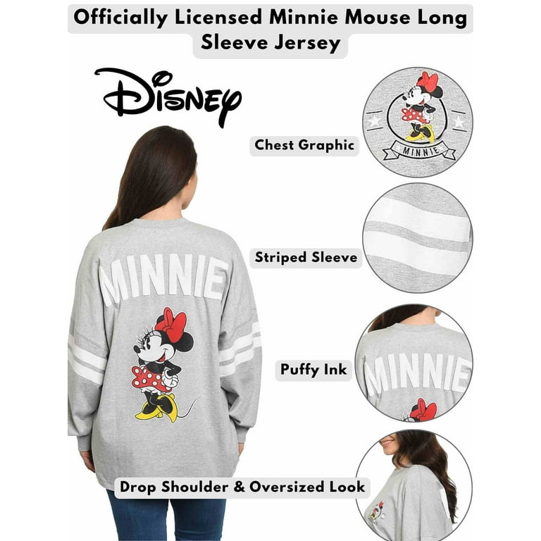 Disney Women Minnie Mouse Sweatshirt Jersey Long Sleeve Light Gray