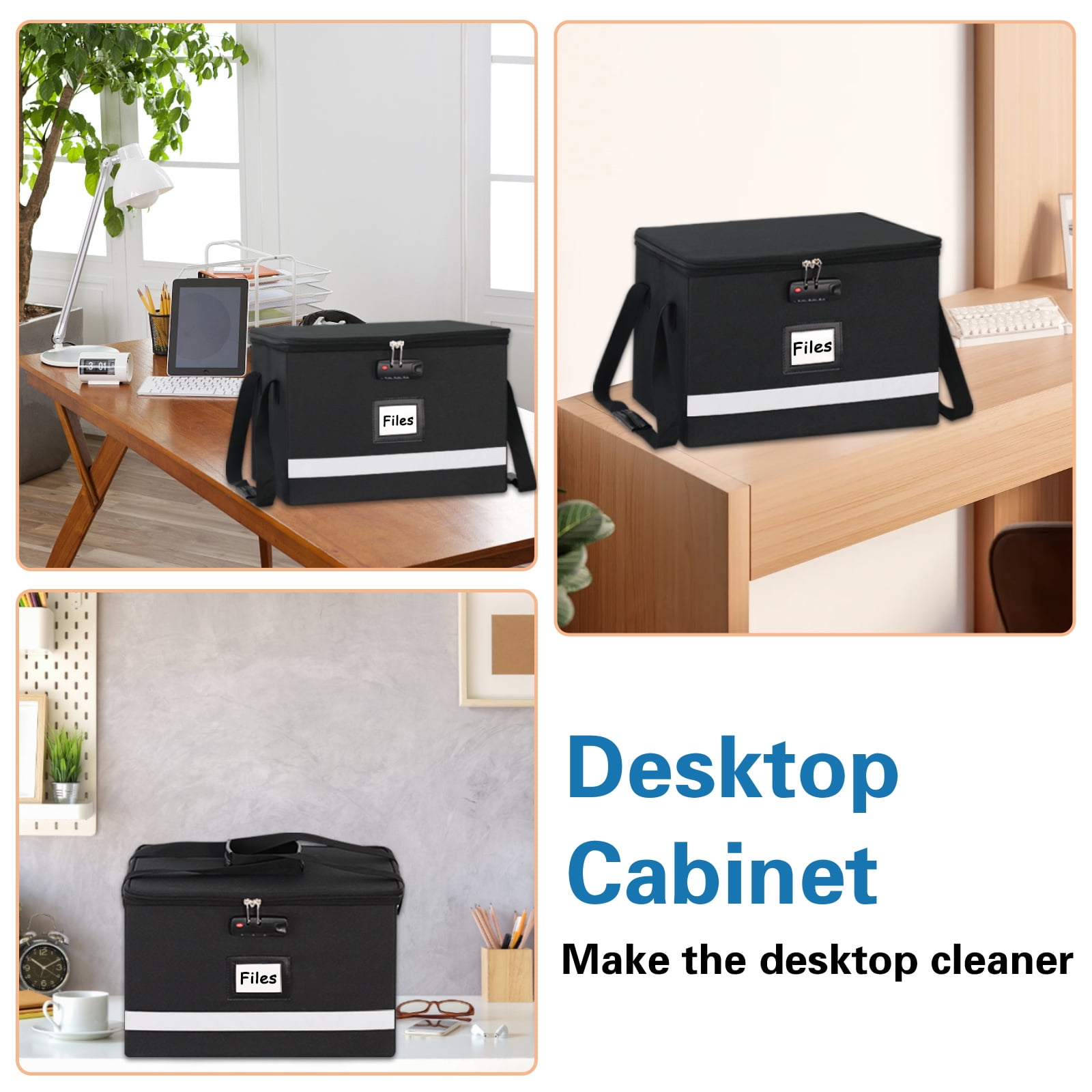 Upgraded File Box with Lock, Document File Organizer Box with Water-Resistant Zipper & Adjustable Handle, Collapsible Filing File Cabinet for Hanging Letter/Legal Folder (Black)