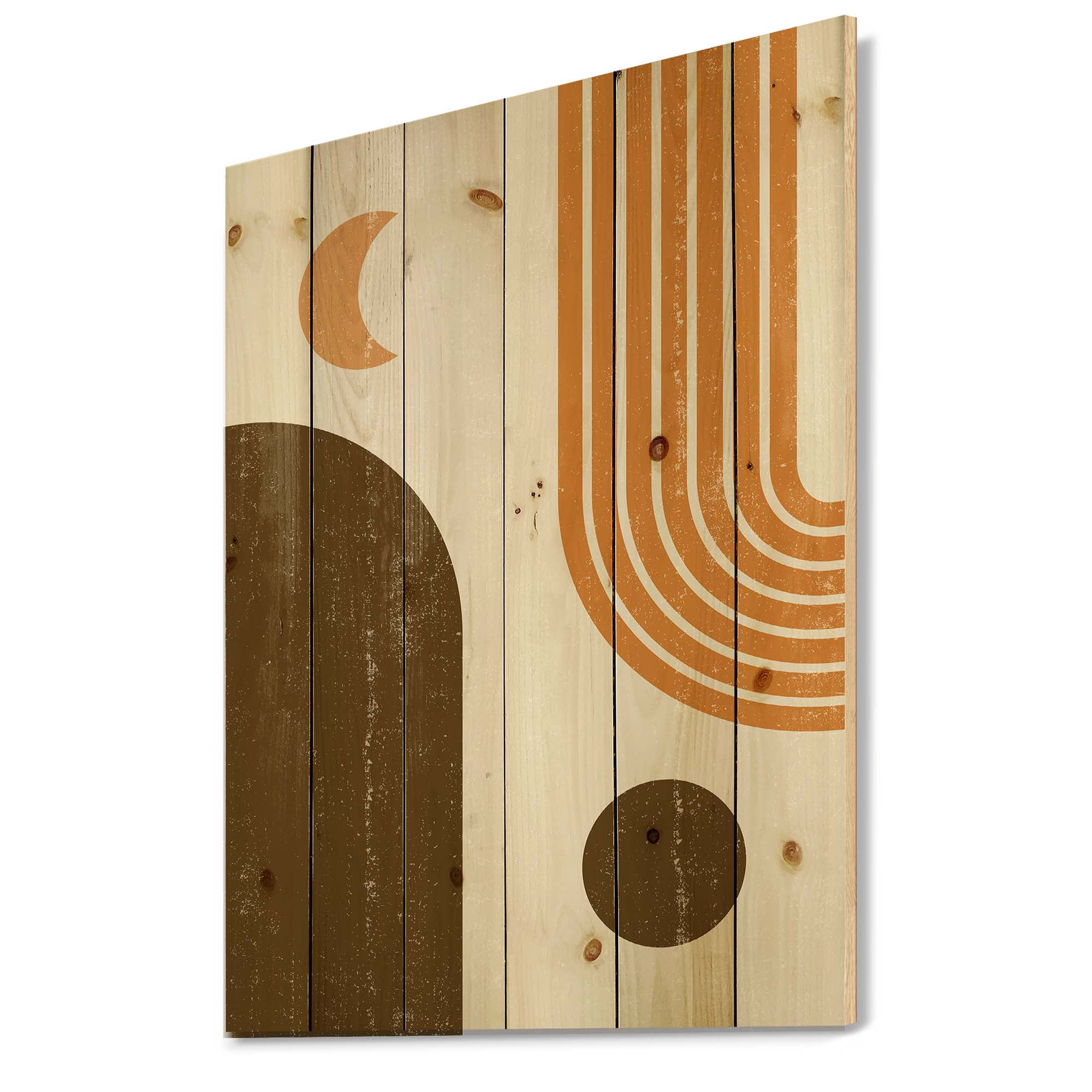 Designart 'Rainbow In Earth Tones Abstract Geometric Art' Modern Print on Natural Pine Wood