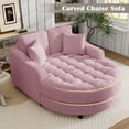 thumbnail image 4 of Euroco Oversized Round Chenille Chaise Lounge with Tufted Seat, Removable Pillows & High-Density Cushion – Modern Upholstered Lounge Chair for Bedroom or Living Room, 4 of 9