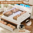 thumbnail image 4 of Queen Bed Frame with 6 Drawers, Farmhouse Bed Frame with Barn Door Headboard and Storage, Wood Platform Bed Frame Queen Size with Charging Station and LED Lights, No Box Spring Needed, White, 4 of 9