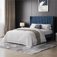thumbnail image 3 of Renwick Upholstered Full Size Platform Bed Frame with Wood Slat Support, Navy Blue, Adult, 3 of 11