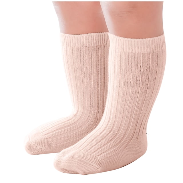 HAiming Kids Crew Socks Double Needle Mid Tube Solid Color Ribbed Knit Children's Sock for Boys Girls
