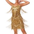 thumbnail image 2 of NTACZA V-Neck Summer Dresses for Women Fringe Mini Sparkly Sequin Spaghetti Straps Cocktail Dress Solid Ball Gown Nights Out Gold XXL, 2 of 8