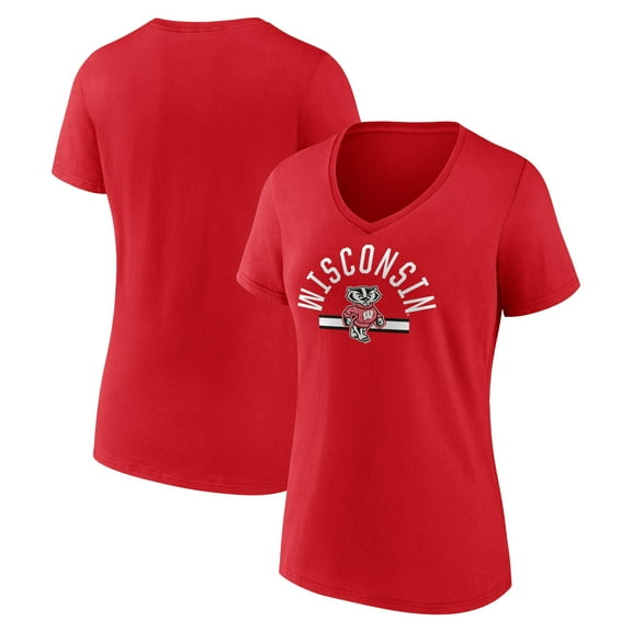 Women's Red Wisconsin Badgers Logo V-Neck T-Shirt