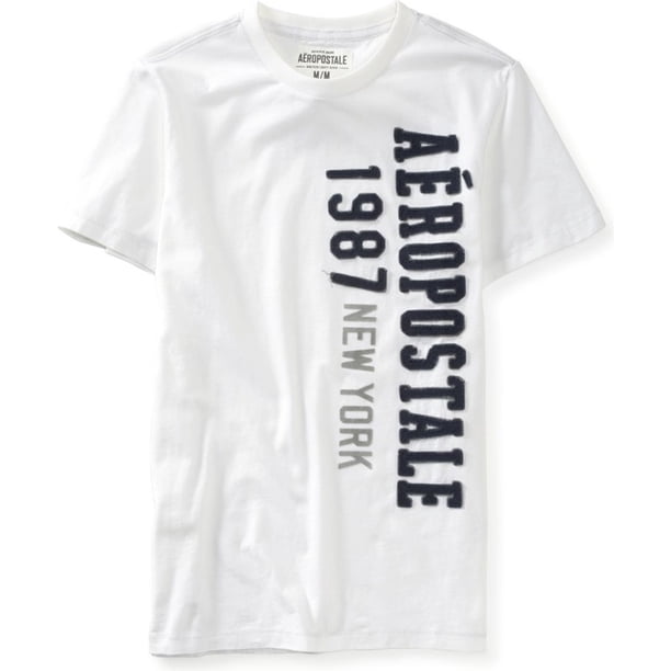 Aeropostale Mens Vertical 1987 New York Embellecido Camiseta, Blanco, X-Small Aeropostale Camiseta adornada