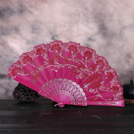 

MARCUVMK Chinese Style Dance Wedding Party Lace Silk Folding Hand Held Flower Fan Home Appliances Kitchen Small Appliances