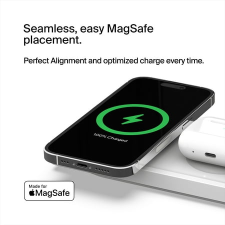 Belkin - MagSafe 3-in-1 Wireless Charging Pad - Fast Wireless Charging for Apple Watch, iPhone 15, 14, 13 & 12 series, & AirPods - White
