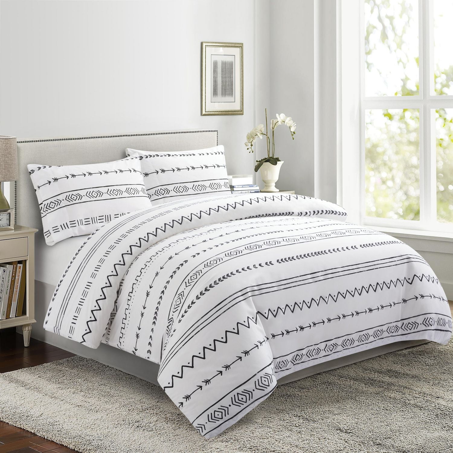 Marina Decoration Ultra Soft Silky Zipper Rich Printed Rayon from Bamboo All Season Duvet Cover Set with Pillowcases, Simplify Modern Geometric Pattern