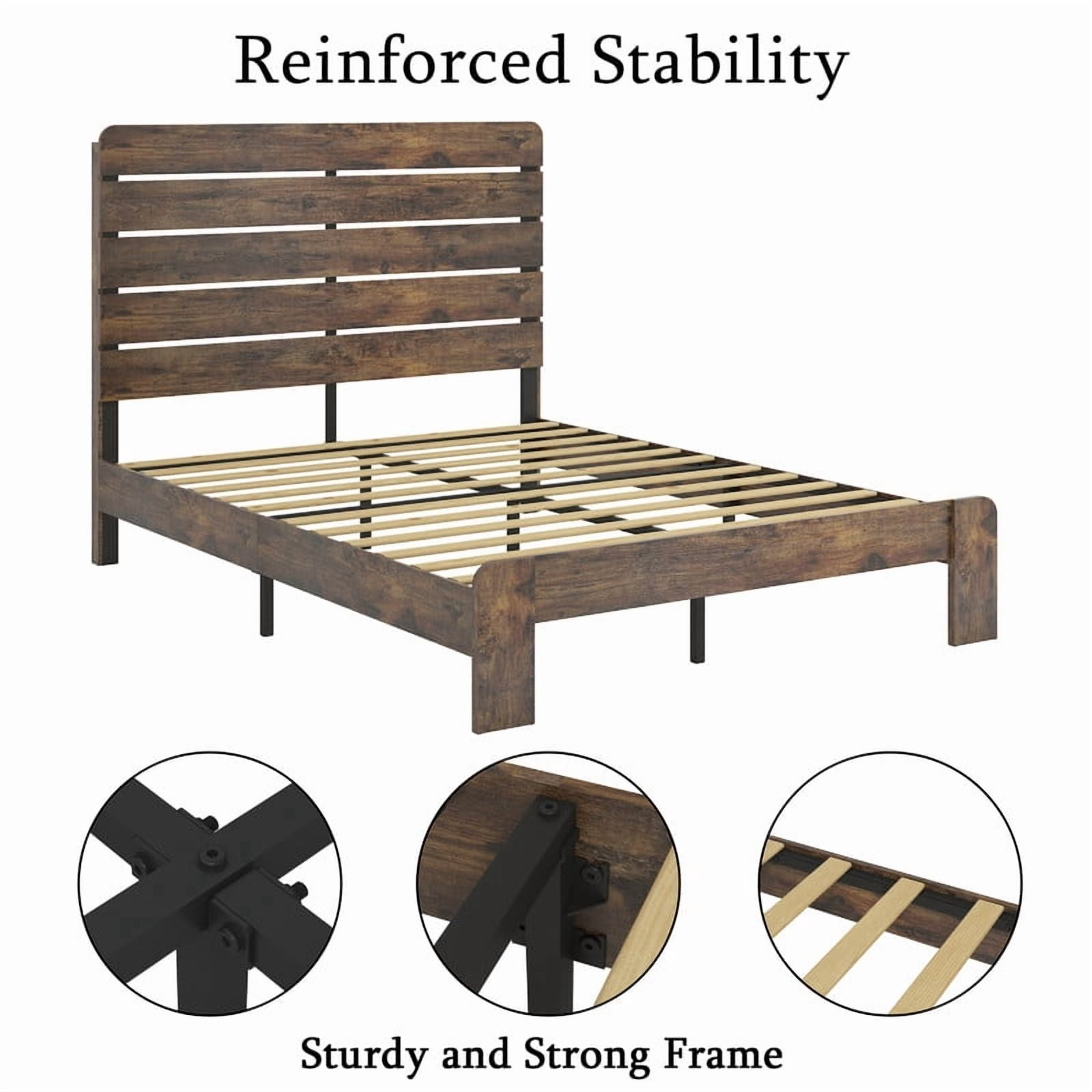 Queen Size Bed Frame with Headboard, Farmhouse Platform Bed with Wood Slats Support, Noise Free,No Box Spring Needed
