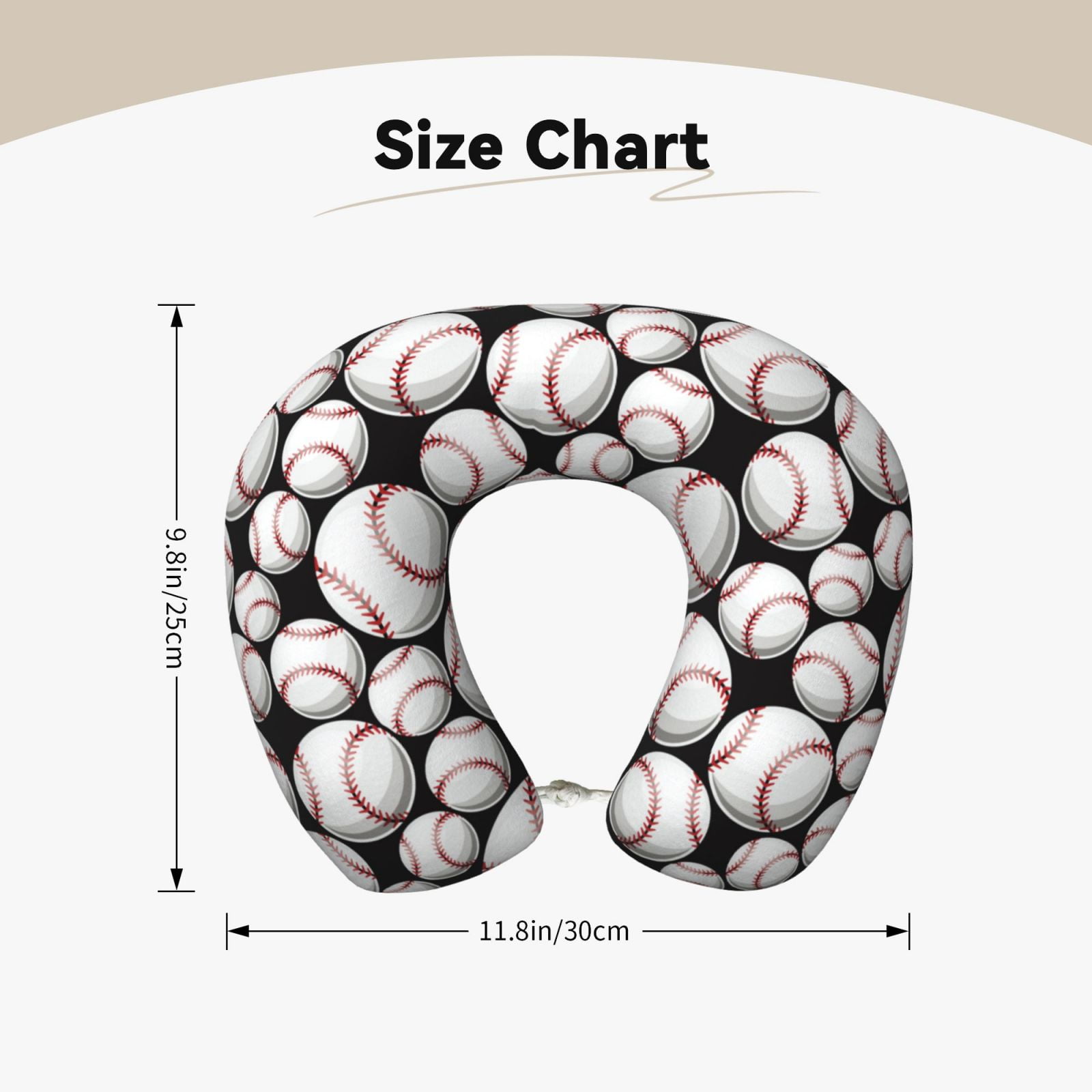 Xecao Cute Baseball Print Memory Foam Cervical Neck Pillow Versatile U-Shaped Pillows for Home,Office,Camping,Travelling,Soft Washable Cover