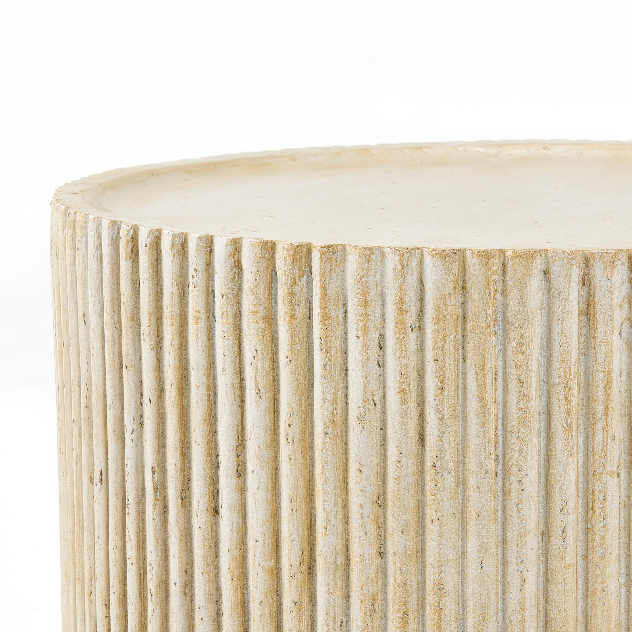 Christopher Knight Home 23.5" MGO Round Fluted Coffee Table, Indoor and Outdoor Use, Natural Travertine
