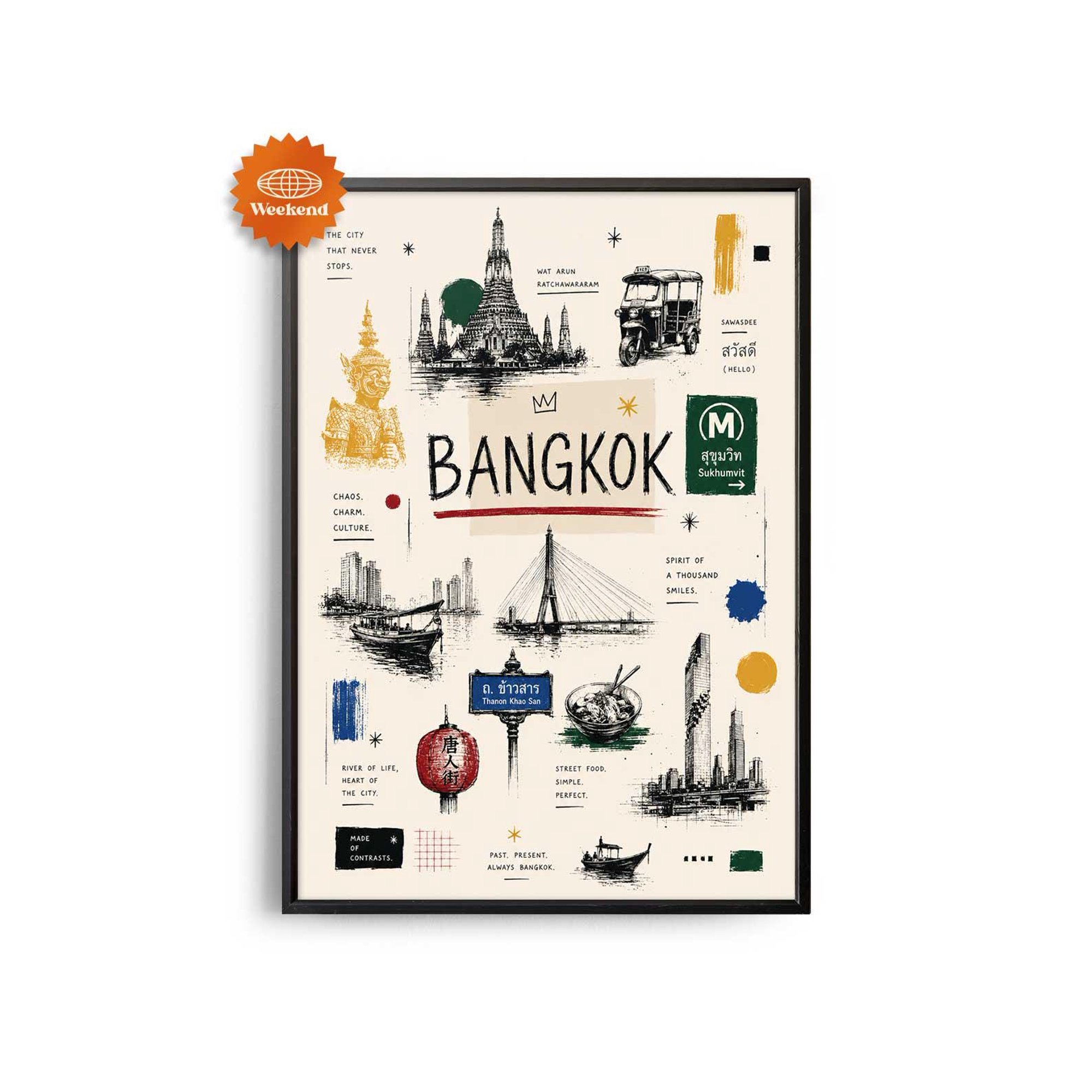 Bangkok Travel Hand Drawn City For Travelers Poster , Poster Print Only