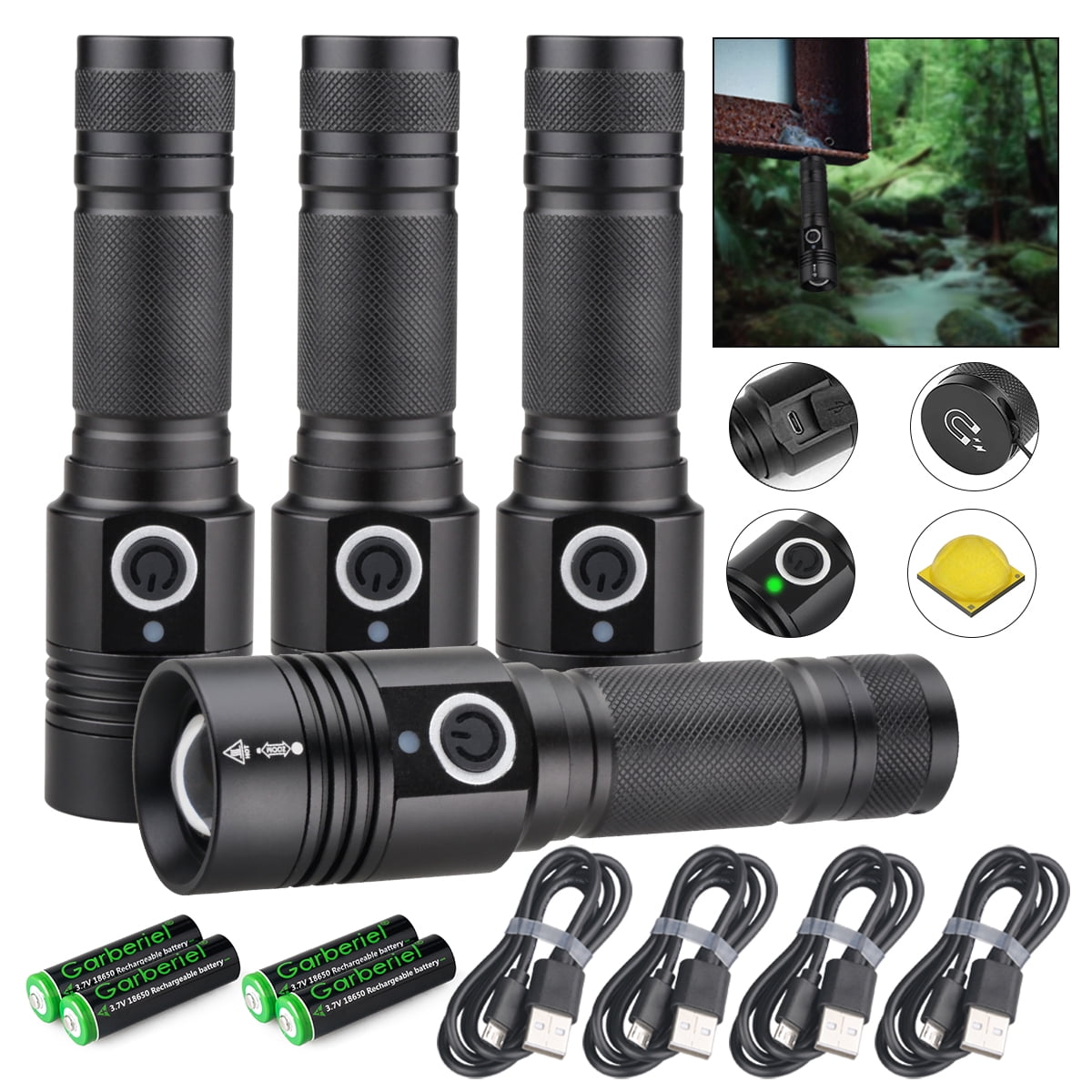 Flashlight Bright XHP50.2 LED Torch USB Rechargeable Zoomable LED Light Outd ST 
