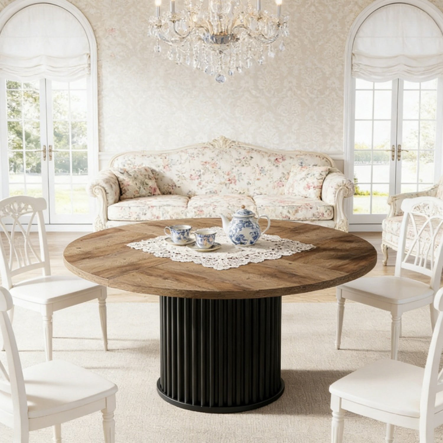 Astoutdoor Round Dining Table, 47.24 in, Seats 6, Black