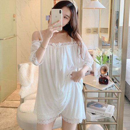 

DanceeMangoo funishi Slip Dress Women Sleepwear Princess Style Cotton Pullover Sexy Sleepwear Loose Version Pajama Set Summer Pajamas