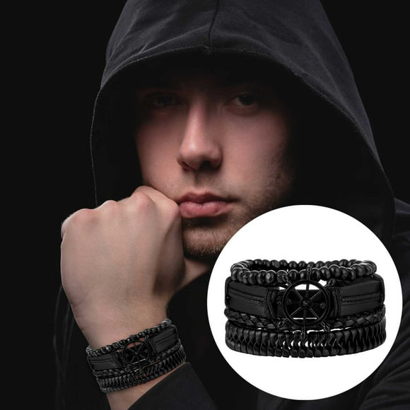 Bracelet Tissé Bohème Multicouche en Cuir pour Hommes Noël Anniversaire Design en Corde Fait Main Ajustable