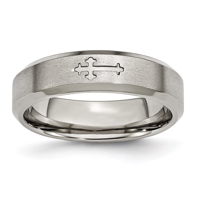 Titanium Cross 6mm Edge Wedding Band Ring Man Religious Designed For Dad Mens For Him