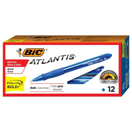 BIC Atlantis Velocity Bold Retractable Ballpoint Pen, Bold Point (1.6mm), Blue, 12 (Best Ballpoint Pen Brands)
