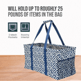 thumbnail image 5 of Extra Large Utility Tote Bag - Oversized Collapsible Reusable Wire Frame Rectangular Canvas Basket with Two Exterior Pockets - Geo Navy Blue, 5 of 9