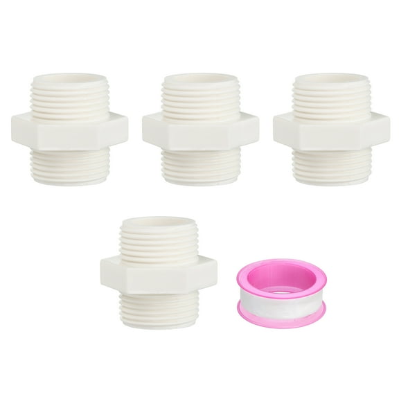 Uxcell Pipe Fittings Nipple G 3/4, 4 Pcs Male to Male Thread Coupling Adapter Hex Straight Connector, White