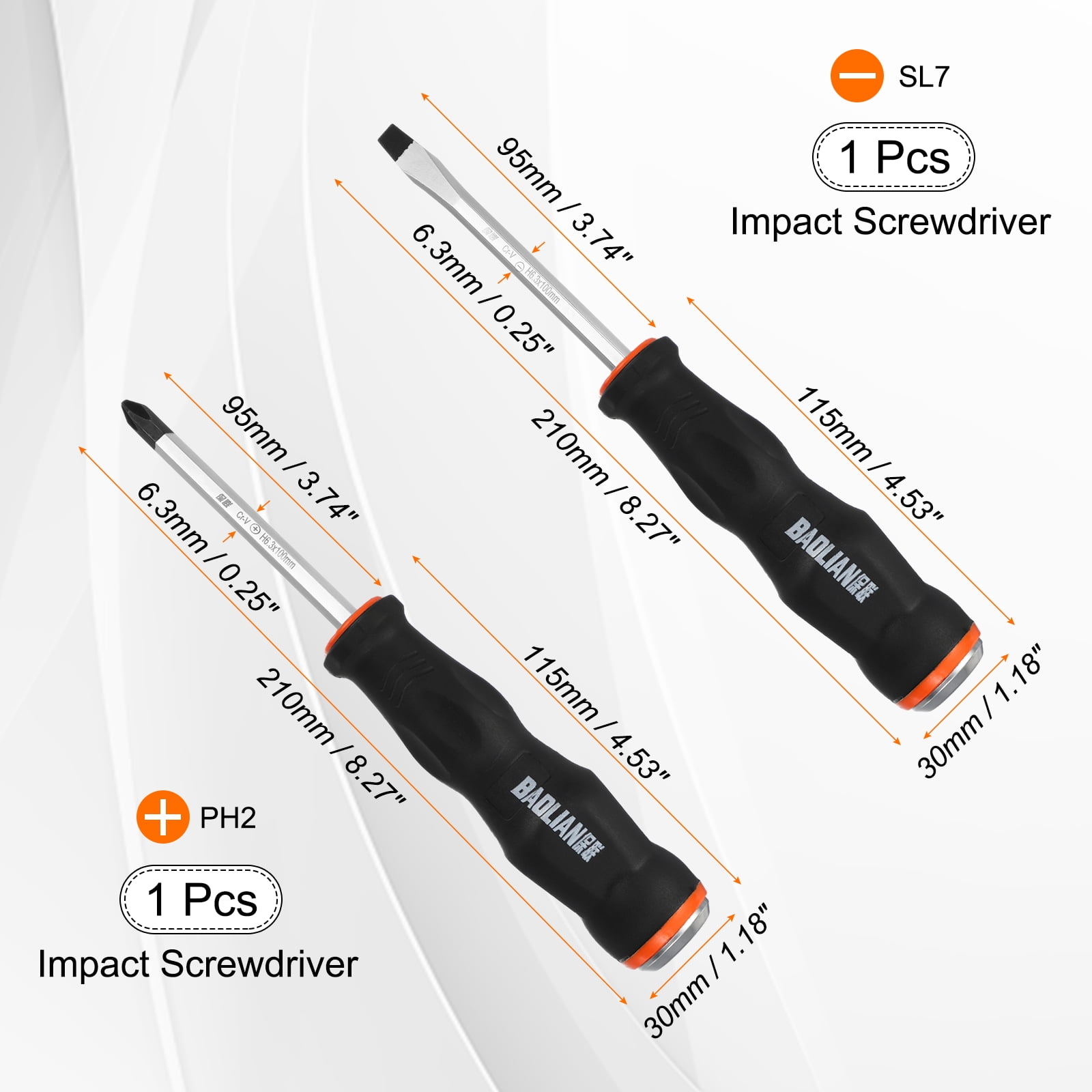 Uxcell 2Pcs Magnetic Screwdriver Set SL7/PH7 x 100mm CR-V Steel Go-thru Phillips Slotted Screwdrivers with Striking Cap for Industry and Automobile Repair