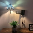 thumbnail image 3 of Tiffany Style Sconce Lamp Plug In Swing Arm Blue Stained Glass Dragonfly LED Bulb Included 13”W*8”D*15”H, 3 of 8