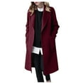 thumbnail image 2 of Black and Friday Clothing Sales Idoravan Woolen Coat for Women Clearance Womens Winter Lapel Button Long Trench Coat Jacket Ladies Overcoat Outwear Wine L, 2 of 6