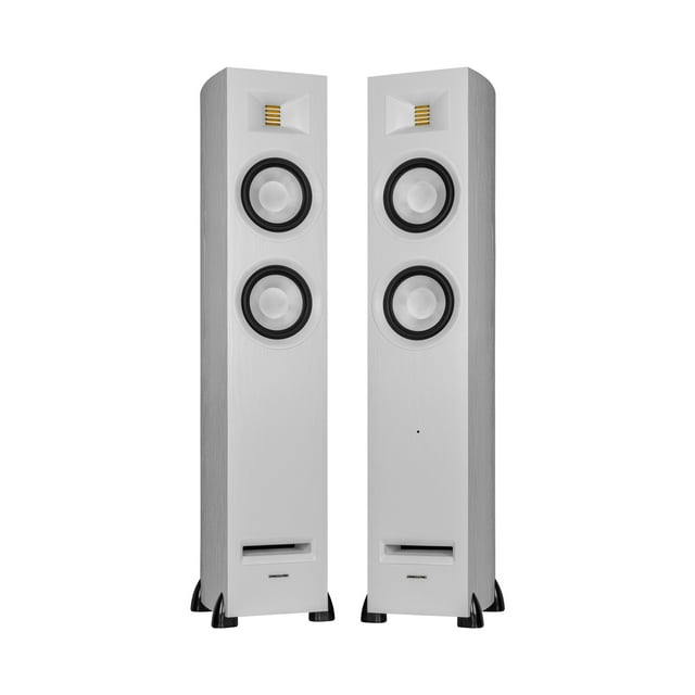 Fluance Ri91 Reference Stereo Powered Floorstanding Tower Speakers with High Performance AMT Tweeters, 2x6.5" Drivers, 150W Amplifier for Turntable, TV, PC - HDMI, Bluetooth, RCA & Sub Out (White Ash)