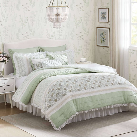 Bedding Sets, 9 Piece Cotton Percale Comforter Set Queen, Sage Green Bed Sets,Cotton Comforter Sets, Household Supplies & Décor, Bedding, Bedding Sets