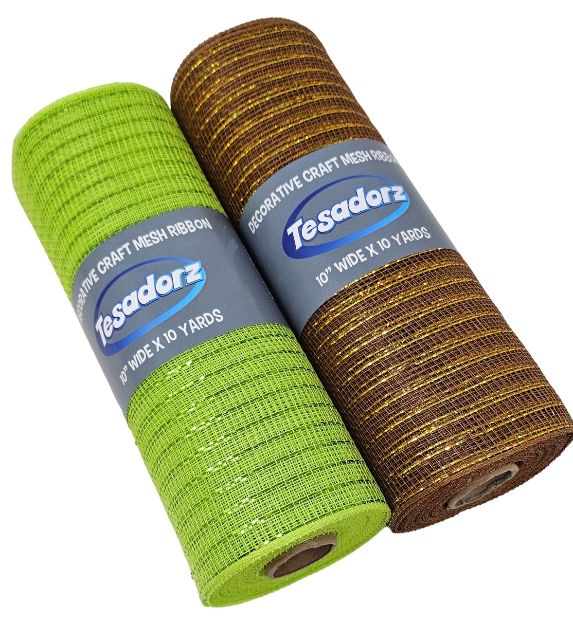 Tesadorz 10" Fall Apple Green and Autumn Brown Deco Mesh Ribbon Rolls, 30 Feet