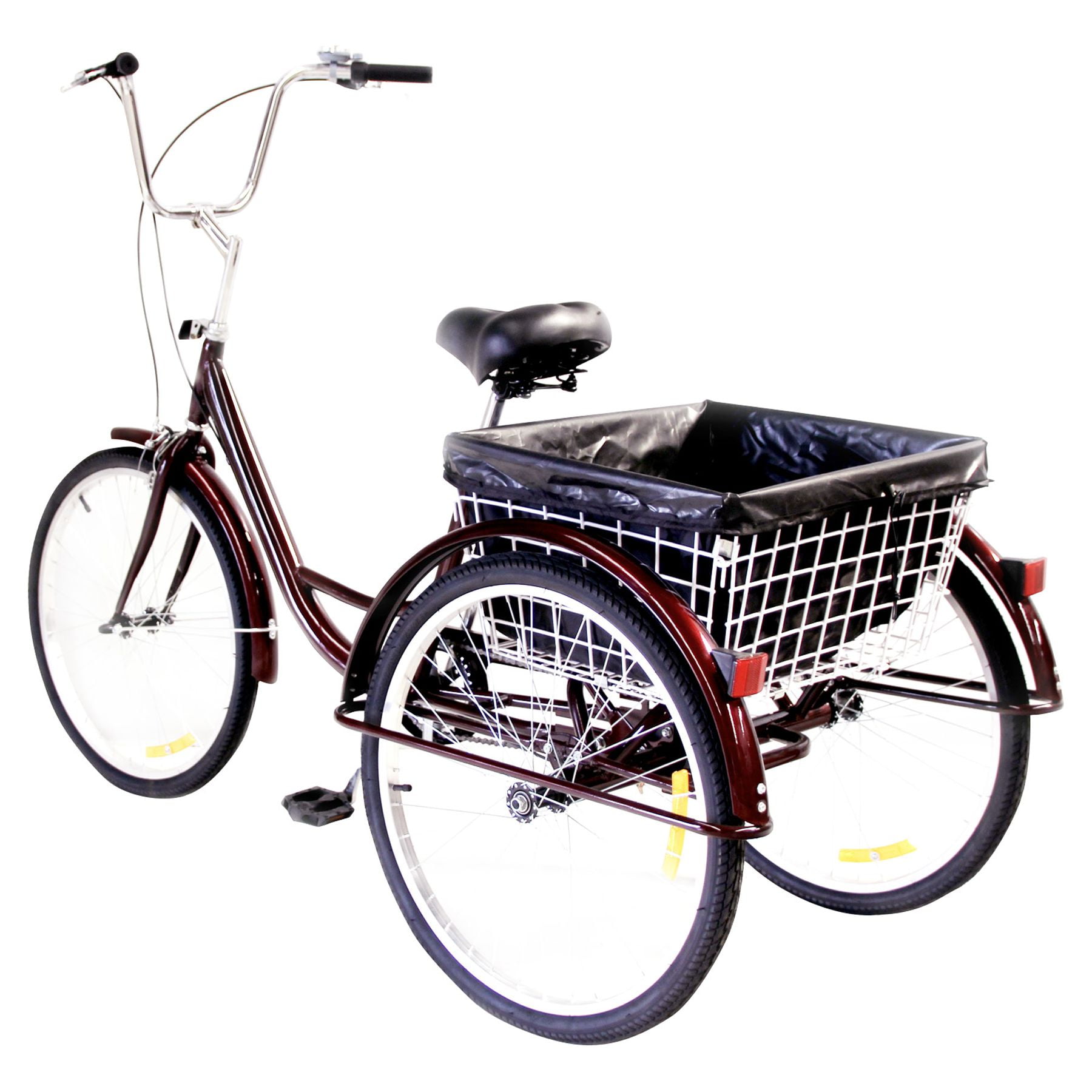 24" Adult Tricycle w/ Basket Brake & Fenders for Shopping & Outing RED