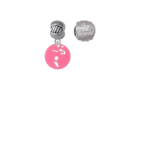 Acrylic Small Pink Disc Volleyball Player Joy to the World Charm Beads (Set of