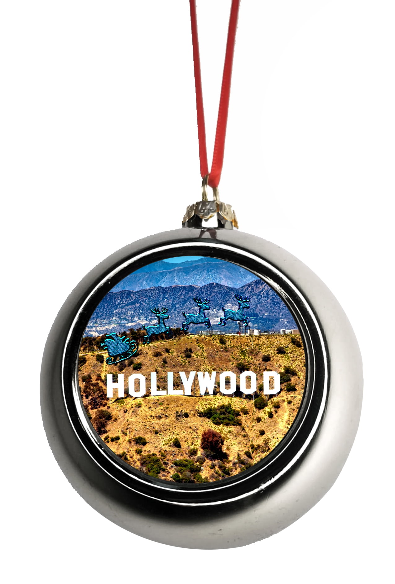California Hollywood Sign Ornament Christmas DÃ©cor Silver Ball
