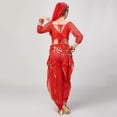 thumbnail image 7 of Hinvhai Girls Belly Dance Dress Clothes Harem Pants Shiny Belly Dance Suits with Head Veil Waist Chain Outfit Red 5-7 Years, 7 of 7