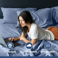 thumbnail image 3 of Soft Lightweight 400TC 100% Cotton Sateen Bed Sheet Set – 4-Piece King – Blue, 3 of 8