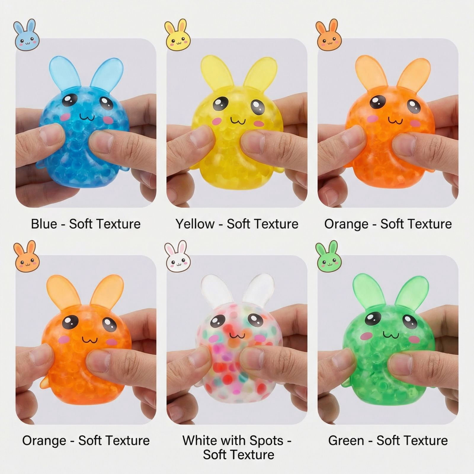 Easter Toys, 5 Pc Assorted Set, Soft Squeeze Bunny, Sensory Squeeze Toys, Easter Basket Stuffers, Party Favors for Student, Stress Balls Squeeze