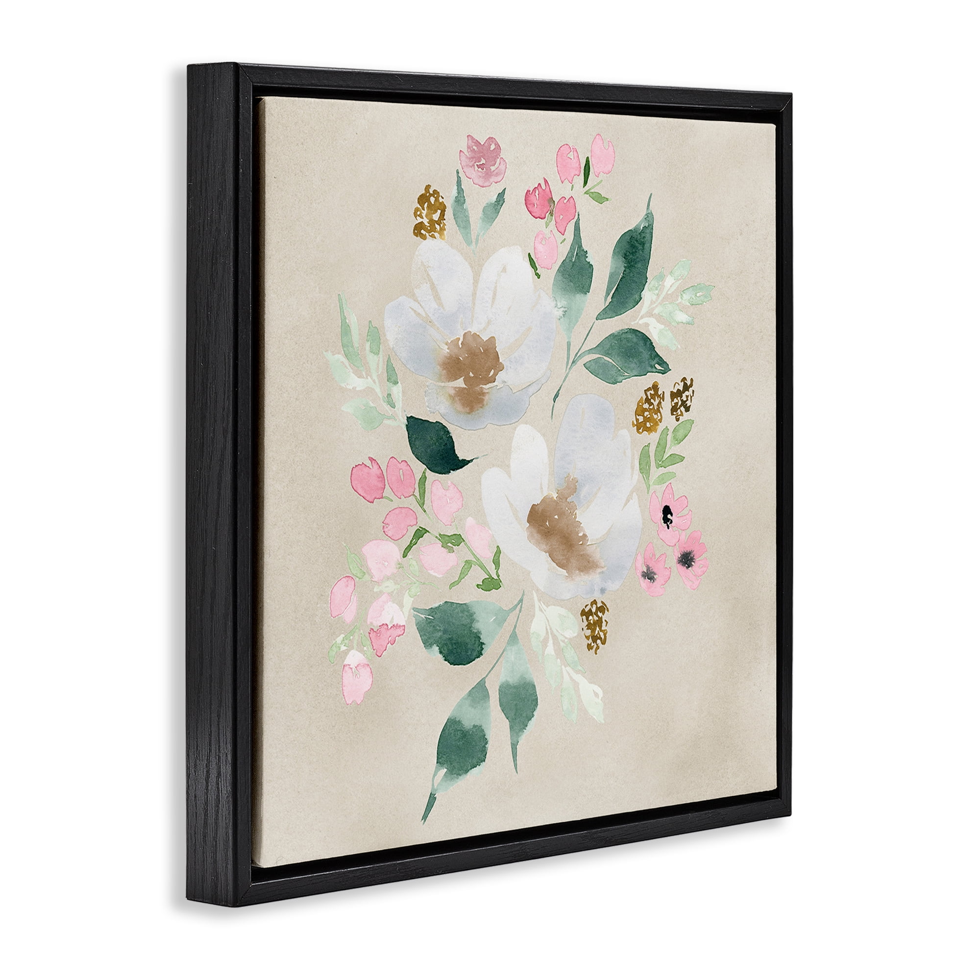 Stupell Industries Neutral Floral Beauty Botanical & Floral Painting Black Floater Framed Art Print Wall Art, 18 x 18