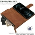 thumbnail image 6 of Wallet Case Compatible with iPhone 12 Pro Max (6.7 inch), Premium PU Leather Zipper Flip Folio RFID Blocking Wallet with Wrist Strap Magnetic Closure Built-in Kickstand Protective Case - Brown, 6 of 11