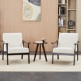 thumbnail image 3 of PAPROOS Accent Chair for Living Room, Mid-Century Modern Upholstered Reading Armchair with Solid Wood Arms, Comfy Bedroom Lounge Chair, White, 3 of 11